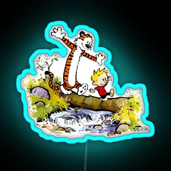 Playful Calvin And Hobbes RGB Neon Sign