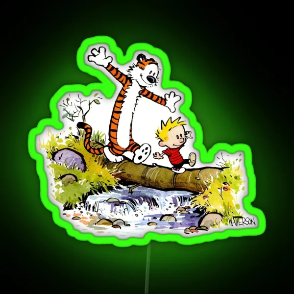 Playful Calvin And Hobbes RGB Neon Sign
