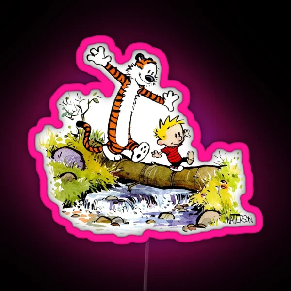 Playful Calvin And Hobbes RGB Neon Sign