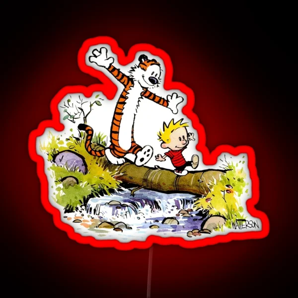 Playful Calvin And Hobbes RGB Neon Sign