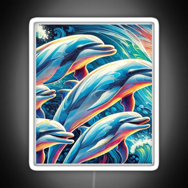 Playful Dolphins Colorful Ocean Scene Art RGB Neon Sign