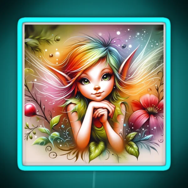 Playful Fairy With Rainbow Hair RGB Neon Sign