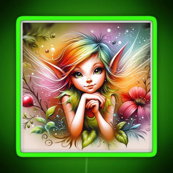 Playful Fairy With Rainbow Hair RGB Neon Sign