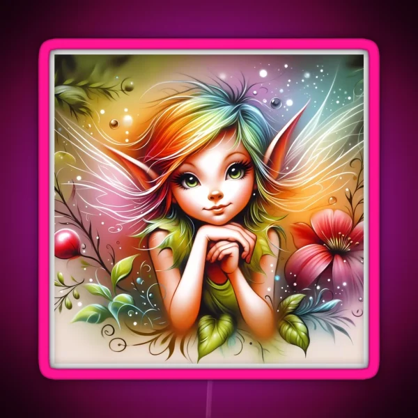 Playful Fairy With Rainbow Hair RGB Neon Sign