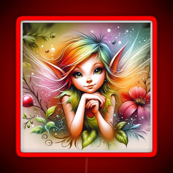 Playful Fairy With Rainbow Hair RGB Neon Sign