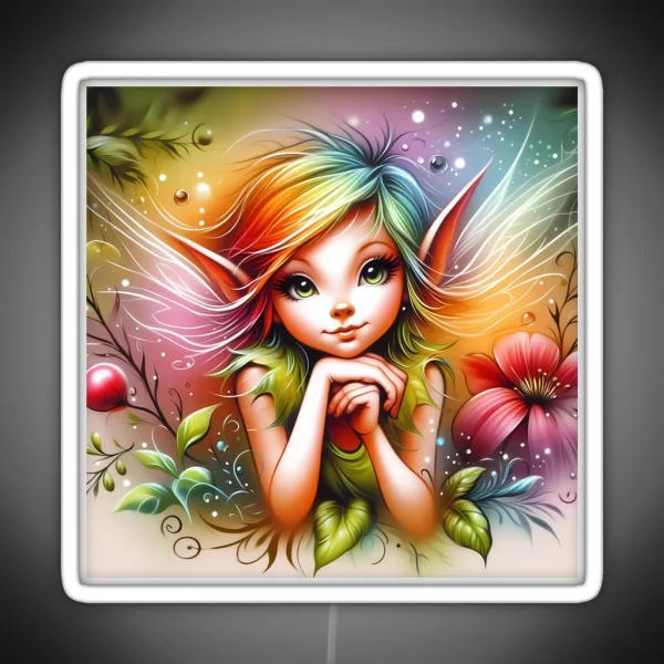 Playful Fairy With Rainbow Hair RGB Neon Sign