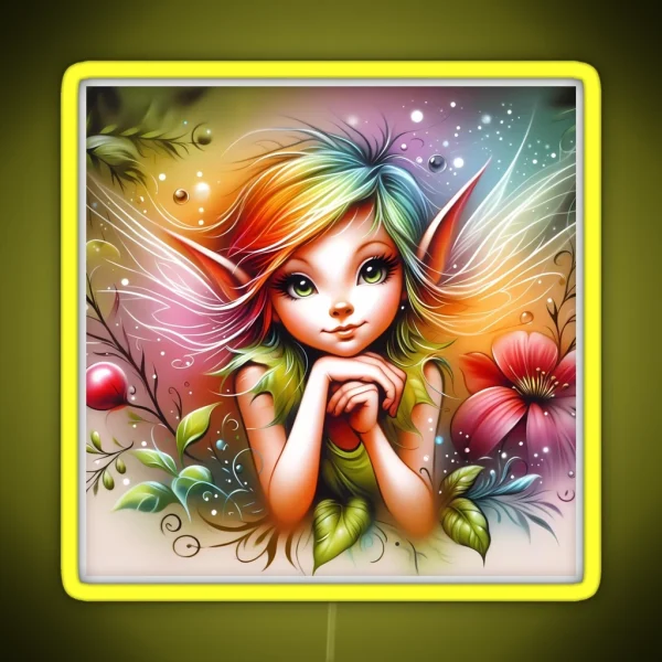 Playful Fairy With Rainbow Hair RGB Neon Sign