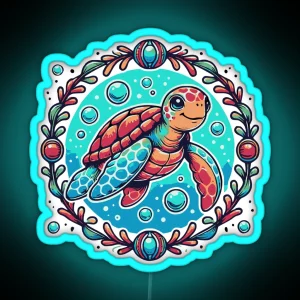 Playful Sea Turtle In Decorative Circlet RGB Neon Sign