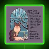 A cute cat sitting on a snowy window with an RGB neon sign that says 'Please Do Not Shame Yourself' in green.