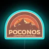 Neon sign displaying mountain design of Poconos Pennsylvania.