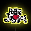 A poetic justice neon sign made with LED RGB lighting, available in yellow.