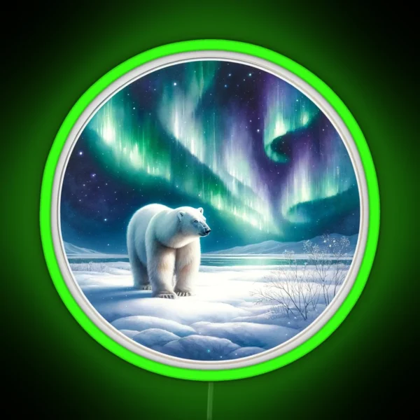 Polar Bear Northern Lights Winter Aurora Borealis Arctic RGB Neon Sign
