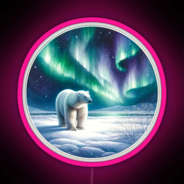 Polar Bear Northern Lights Winter Aurora Borealis Arctic RGB Neon Sign