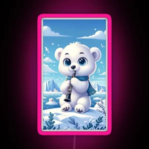 Polar Bear Playing Clarinet RGB Neon Sign