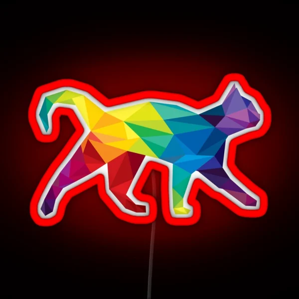 Polygonal Rainbow Cat RGB Neon Sign