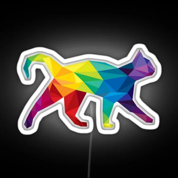 Polygonal Rainbow Cat RGB Neon Sign