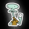 Squidward poorly drawn neon sign with RGB lighting on a white background