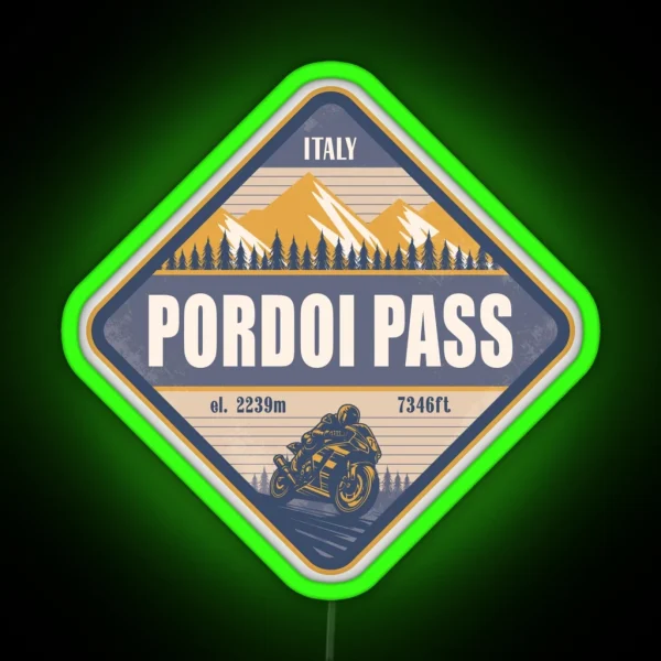 Pordoi Pass Italy Motorcycling Mountain Design RGB Neon Sign