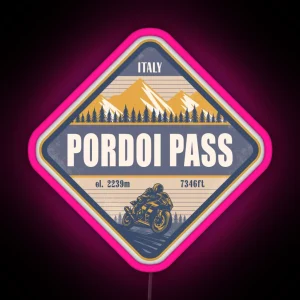 Pordoi Pass Italy Motorcycling Mountain Design RGB Neon Sign