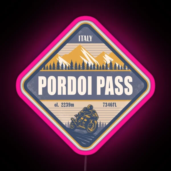 Pordoi Pass Italy Motorcycling Mountain Design RGB Neon Sign