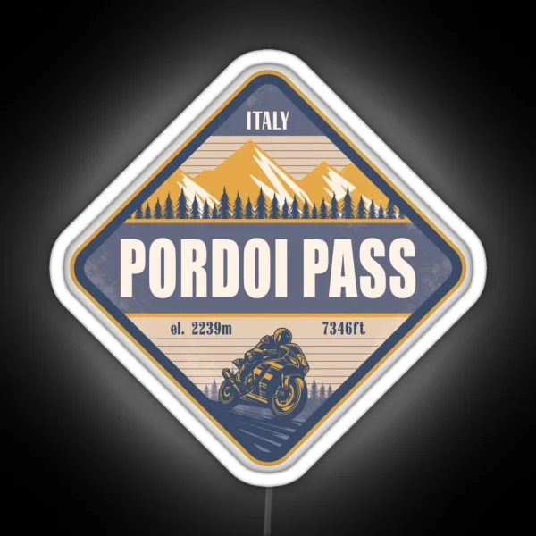 Pordoi Pass Italy Motorcycling Mountain Design RGB Neon Sign