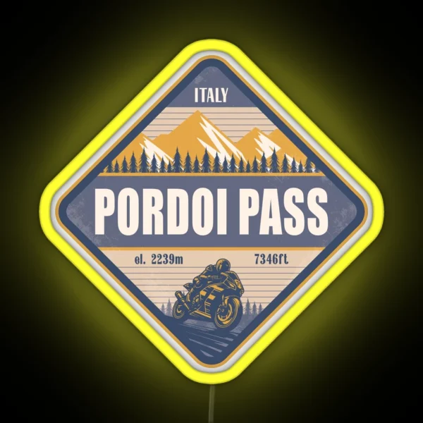 Pordoi Pass Italy Motorcycling Mountain Design RGB Neon Sign