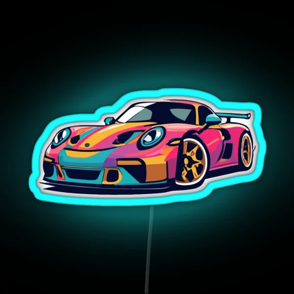 Porsche Carrera GT3 Cartoon Design RGB Neon Sign