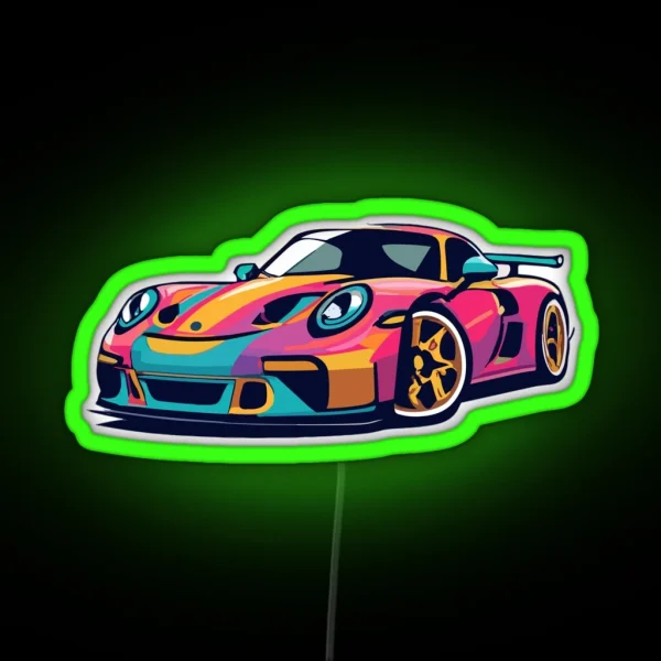 Porsche Carrera GT3 Cartoon Design RGB Neon Sign