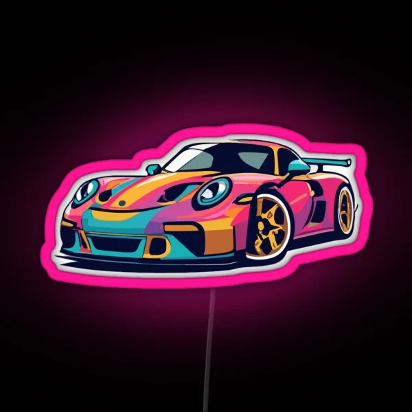 Porsche Carrera GT3 Cartoon Design RGB Neon Sign