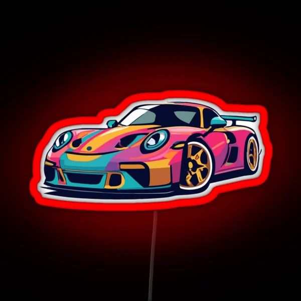 Porsche Carrera GT3 Cartoon Design RGB Neon Sign
