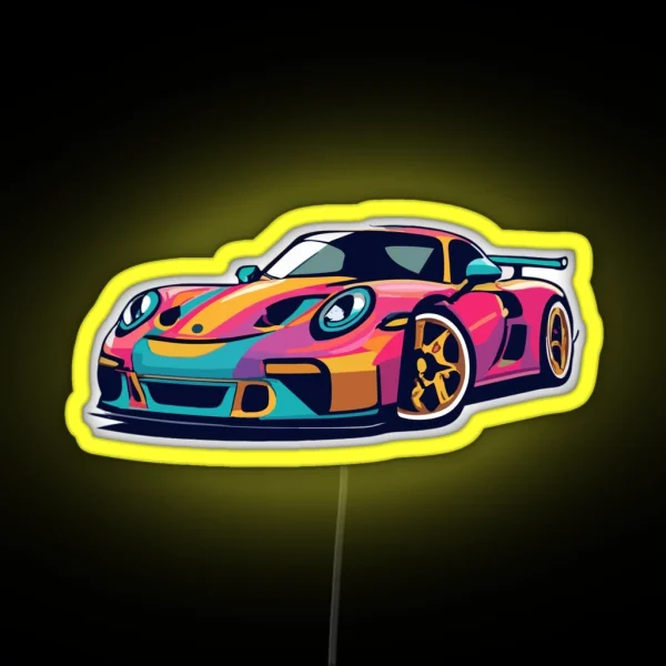 Porsche Carrera GT3 Cartoon Design RGB Neon Sign