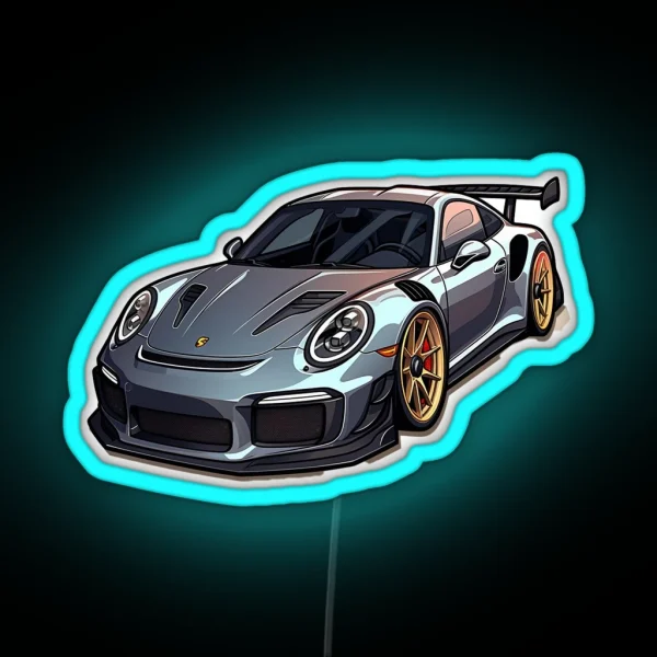 Porsche Silver Cool Anime Style RGB Neon Sign