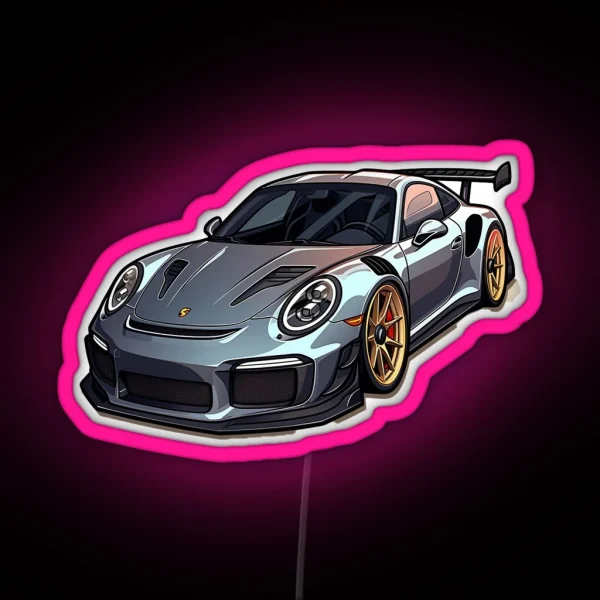 Porsche Silver Cool Anime Style RGB Neon Sign