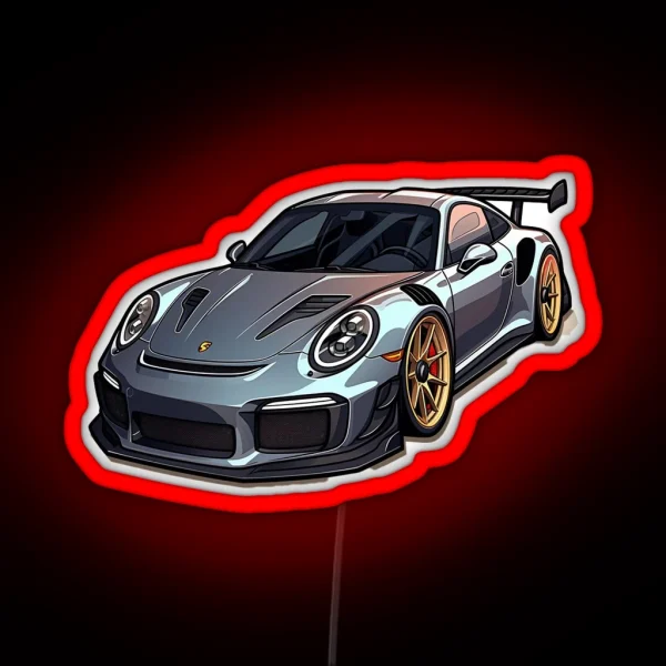 Porsche Silver Cool Anime Style RGB Neon Sign