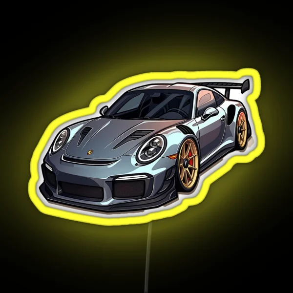 Porsche Silver Cool Anime Style RGB Neon Sign
