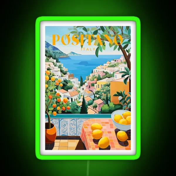 Positano Italy Travel Print RGB Neon Sign