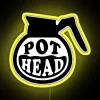 Pot head coffee addict neon sign in vibrant yellow.