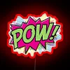 cartoon neon sign with rgb lighting displaying 'pow' in red
