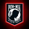 POW-MIA neon sign with RGB lighting and vibrant red background.