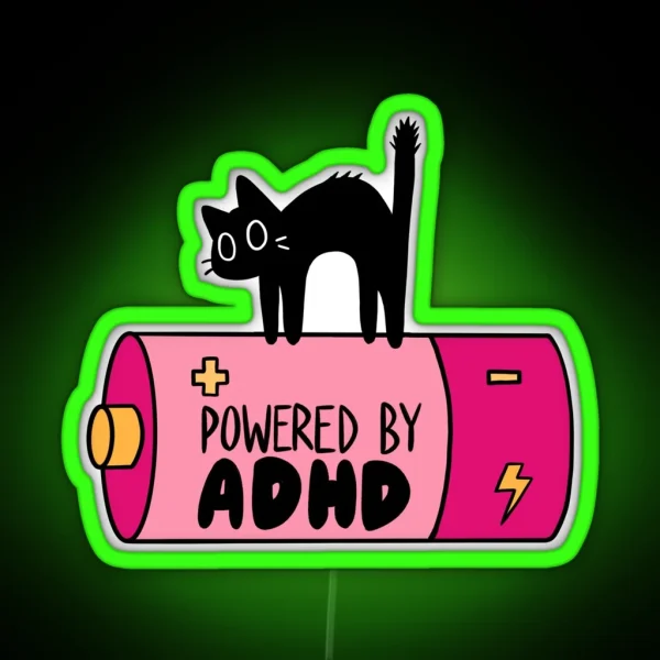 Powered By ADHD Cat Pink RGB Neon Sign