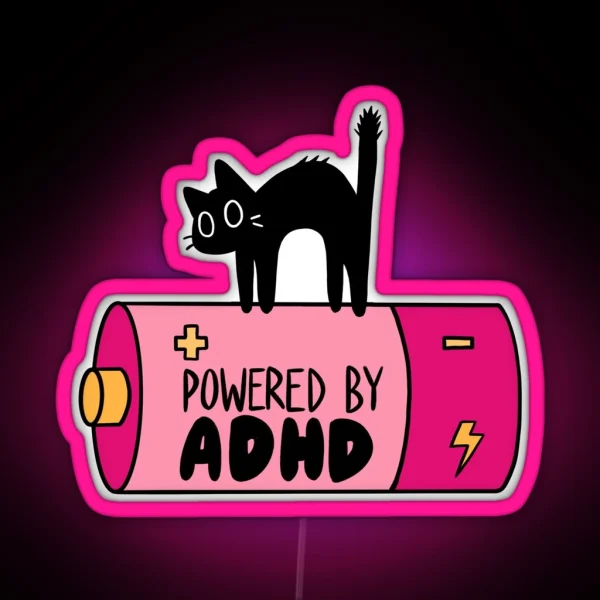 Powered By ADHD Cat Pink RGB Neon Sign