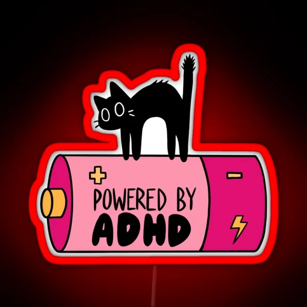 Powered By ADHD Cat Pink RGB Neon Sign