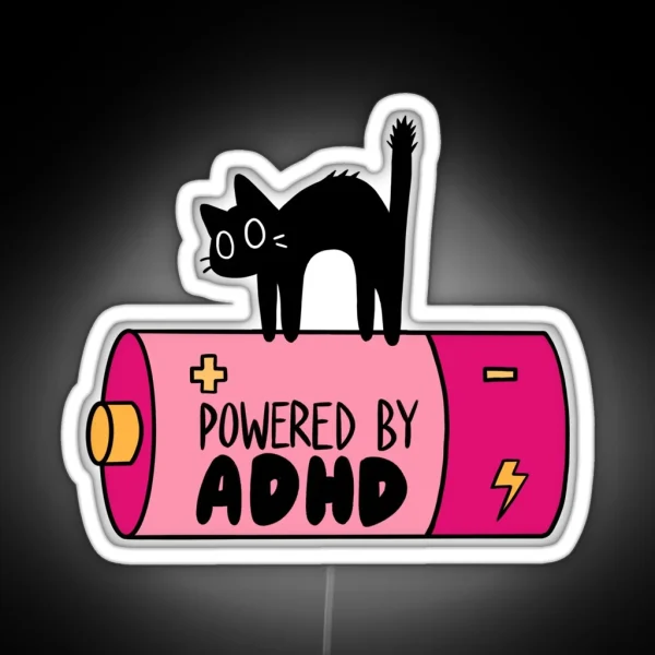 Powered By ADHD Cat Pink RGB Neon Sign