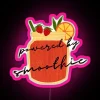 rgb neon sign saying 'powered by smoothie' in pink