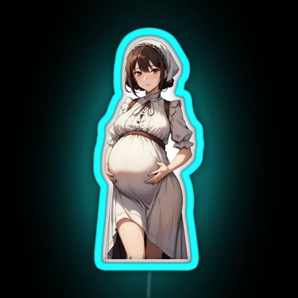 Pregnant Anime Peasant Girl RGB Neon Sign