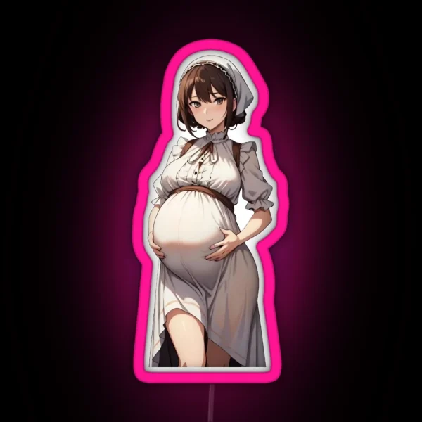 Pregnant Anime Peasant Girl RGB Neon Sign