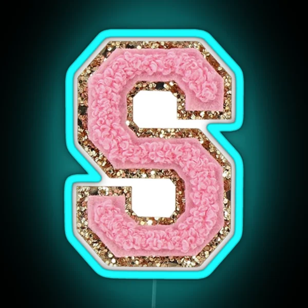 Preppy Pink Varsity Letter S RGB Neon Sign