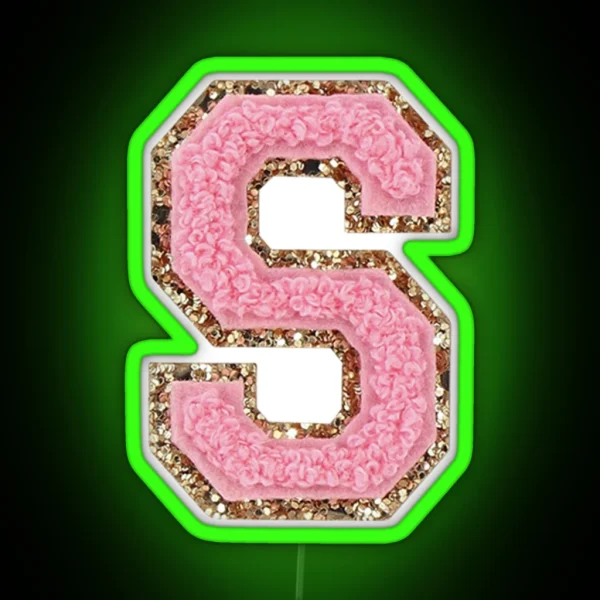 Preppy Pink Varsity Letter S RGB Neon Sign