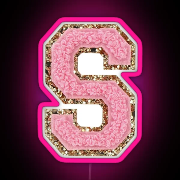 Preppy Pink Varsity Letter S RGB Neon Sign