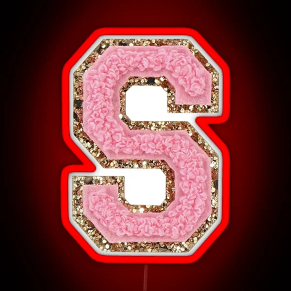 Preppy Pink Varsity Letter S RGB Neon Sign